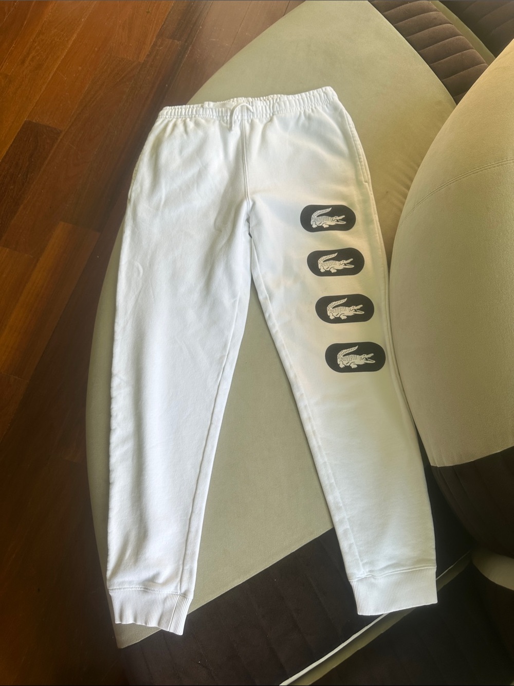 Lacoste Men’s White Joggers with Black Croc Patches